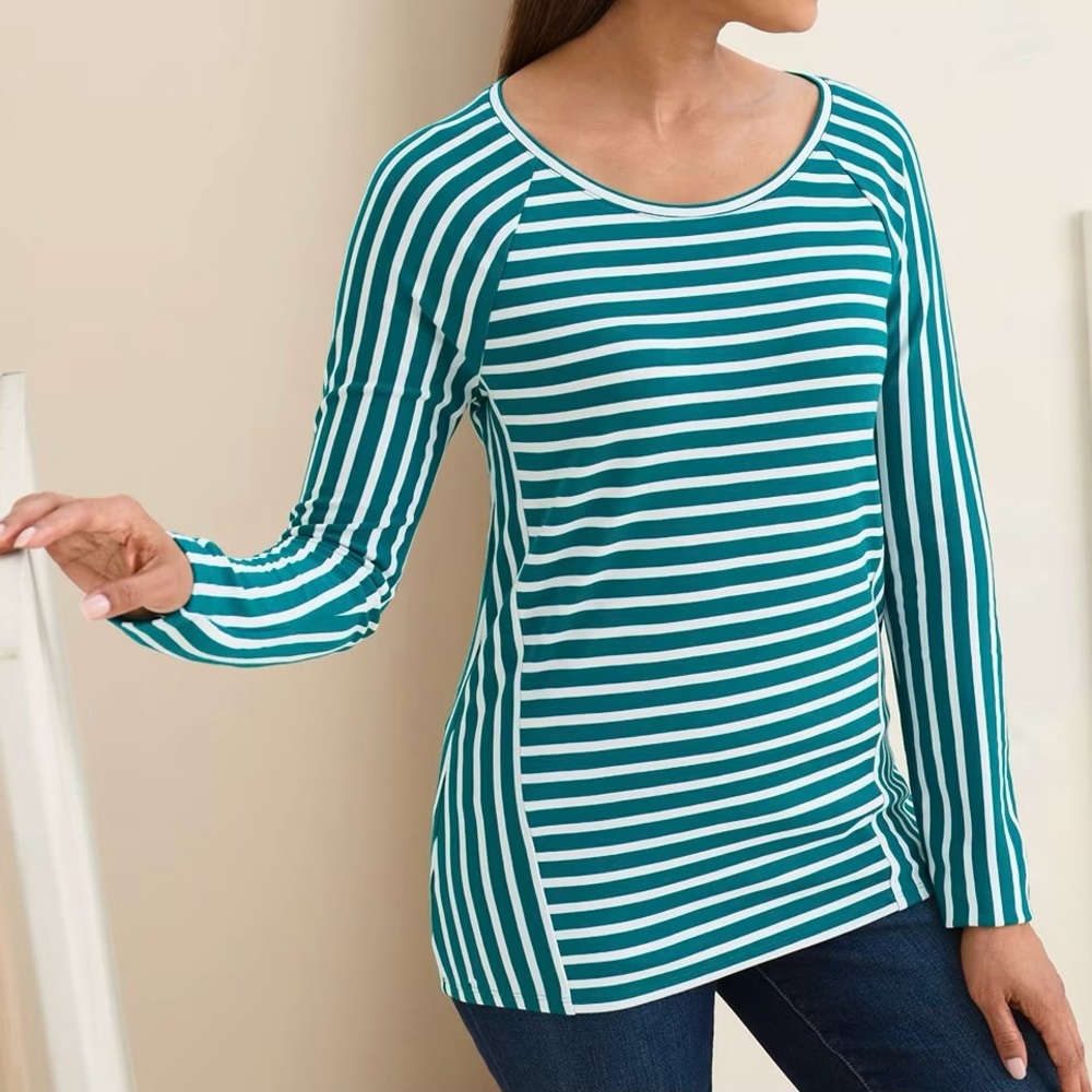 Chico’s Mixed Stripe Ponte Top Women’s Size XL Scoop Neck Stretch Knit Pullover